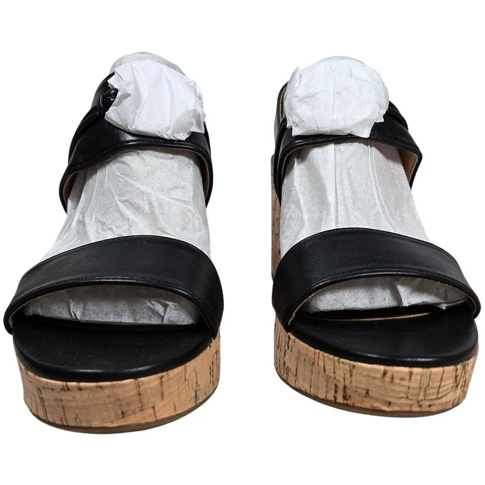 Sam & Libby Black‎ Leather Cork Platform Wedge Sandals Size 9